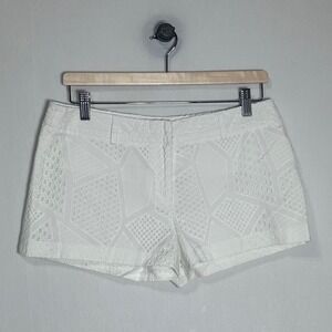 Milly White Geometric Eyelet Shorts Womens 6 Made in USA Summer Tailored